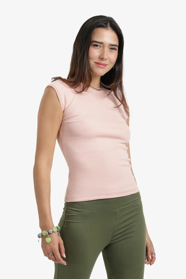 Ribbed cap-sleeve blouse