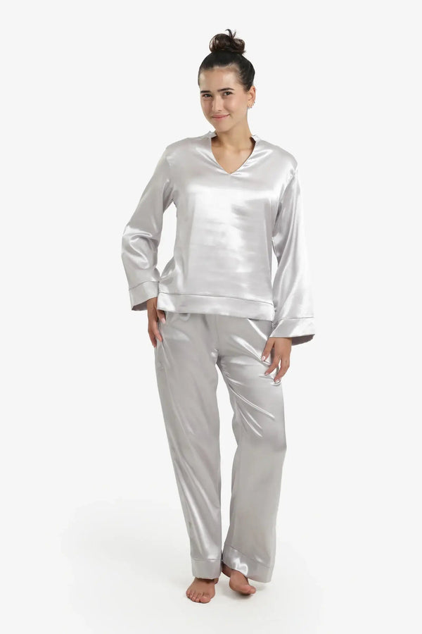 Silver satin pajama set