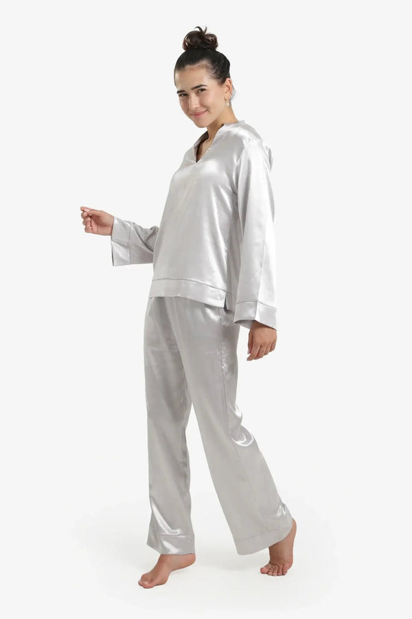Silver satin pajama set