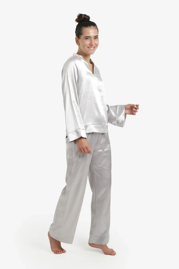 Silver satin pajama set
