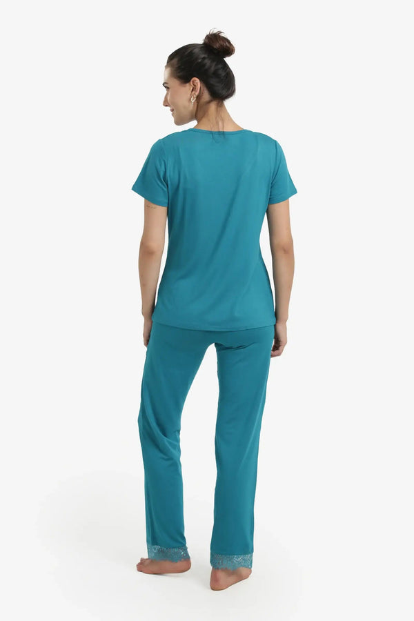 Pajama set with lace trim