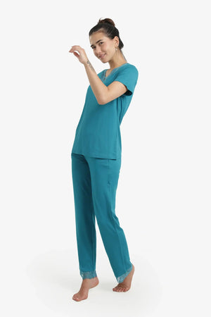 Pajama set with lace trim