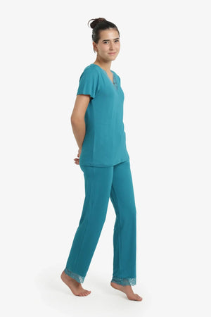 Pajama set with lace trim