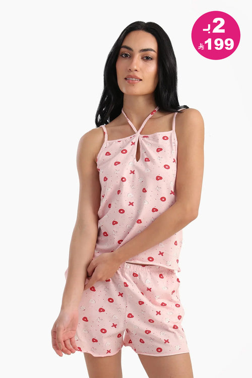 Printed Spaghetti Strap Pajama Shorts