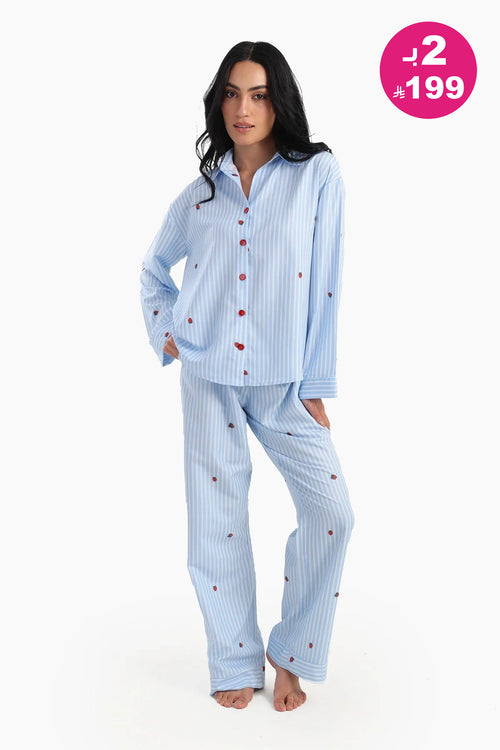 Strawberry print striped pajamas