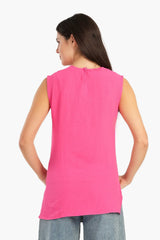 بلوزة طويلة بدون اكمام بفتحة جانبية - Carinasaudi.com