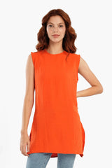 بلوزة طويلة بدون اكمام برقبة دائرية - Carinasaudi.com