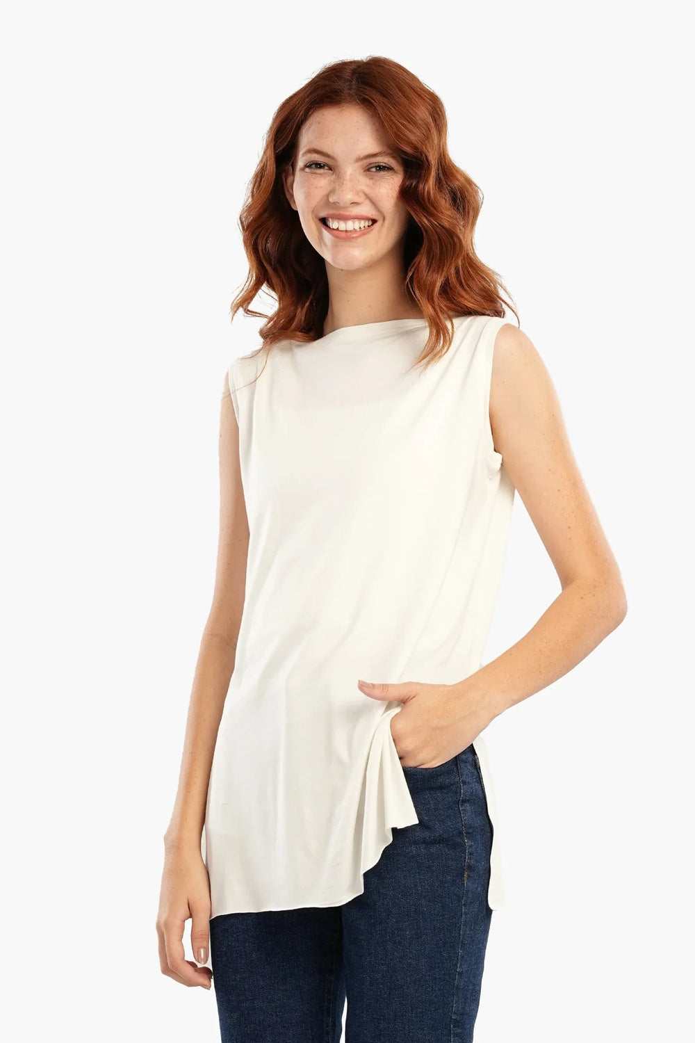long sleeveless blouse