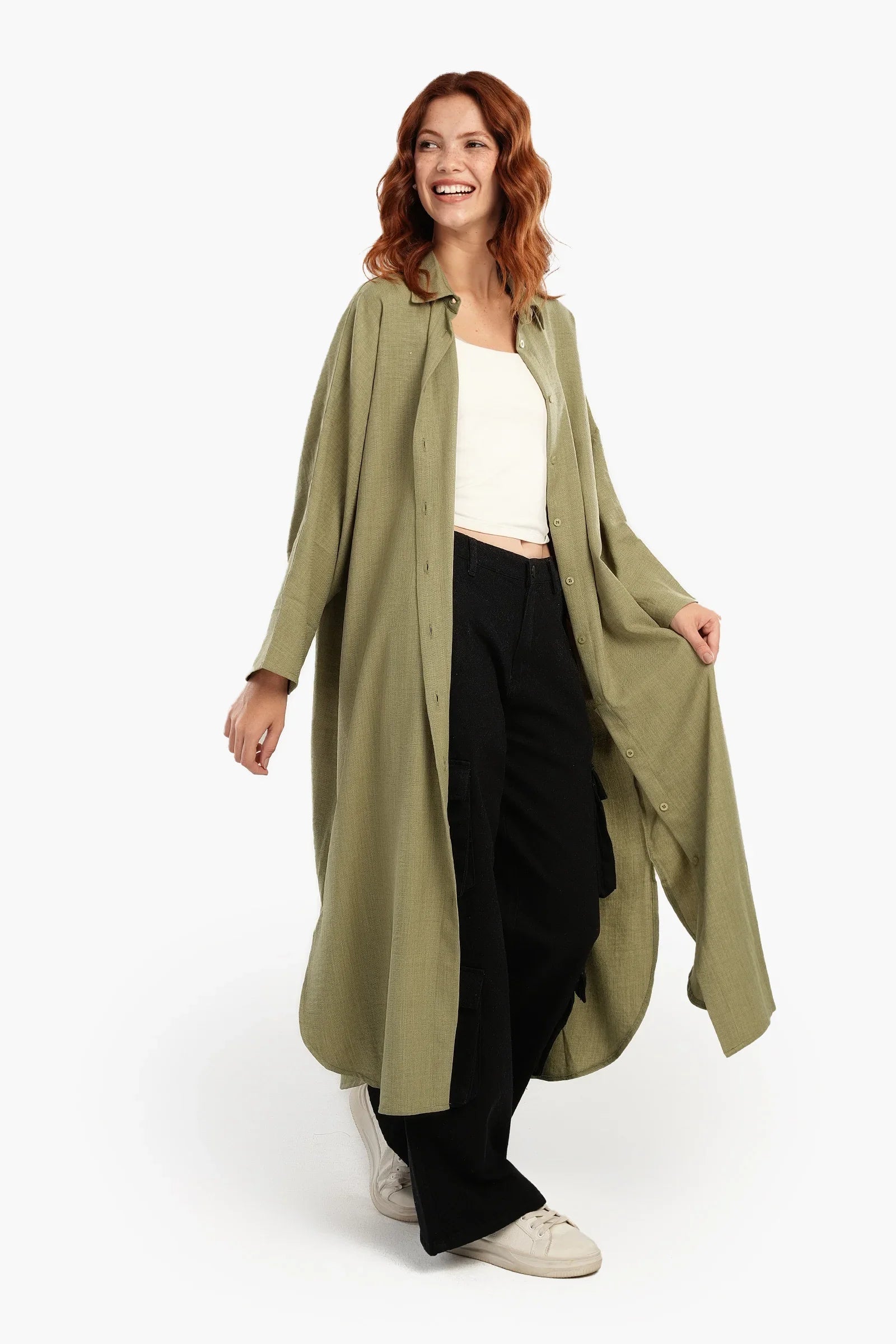 فستان قميص متوسط الطول - Carinasaudi.com