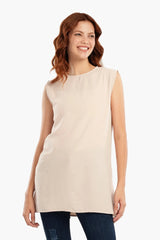 بلوزة طويلة بدون اكمام برقبة دائرية - Carinasaudi.com