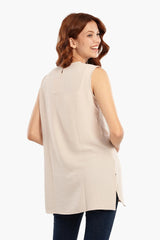 بلوزة طويلة بدون اكمام برقبة دائرية - Carinasaudi.com