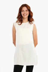 بلوزة طويلة بدون اكمام برقبة دائرية - Carinasaudi.com