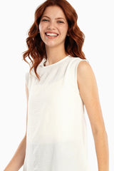 بلوزة طويلة بدون اكمام برقبة دائرية - Carinasaudi.com