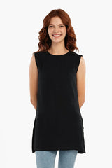 بلوزة طويلة بدون اكمام برقبة دائرية - Carinasaudi.com