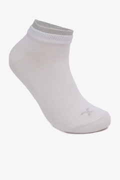 Women's white ankle sock with grey trim, soft cotton, breathable, on white background