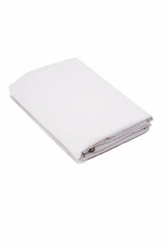 Folded white cotton bedsheet on a plain background, soft bedding textile