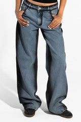 بنطال جينز متباين الالوان - Carinasaudi.com