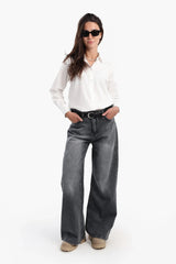 بنطال جينز  بقصة ساق واسعة - Carinasaudi.com