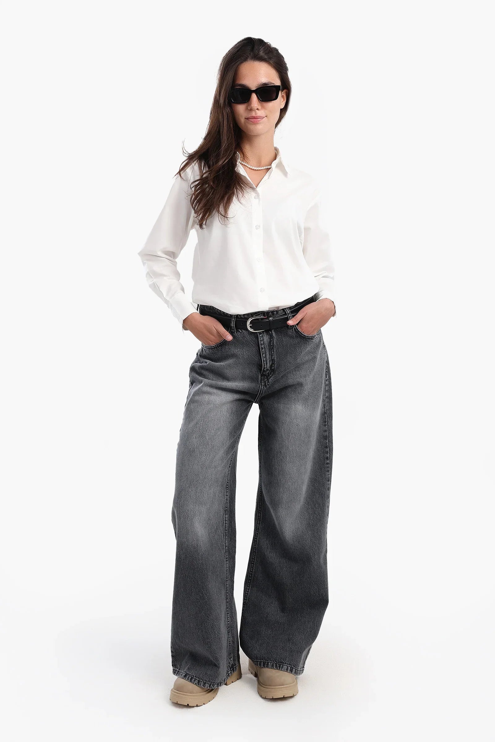 بنطال جينز  بقصة ساق واسعة - Carinasaudi.com