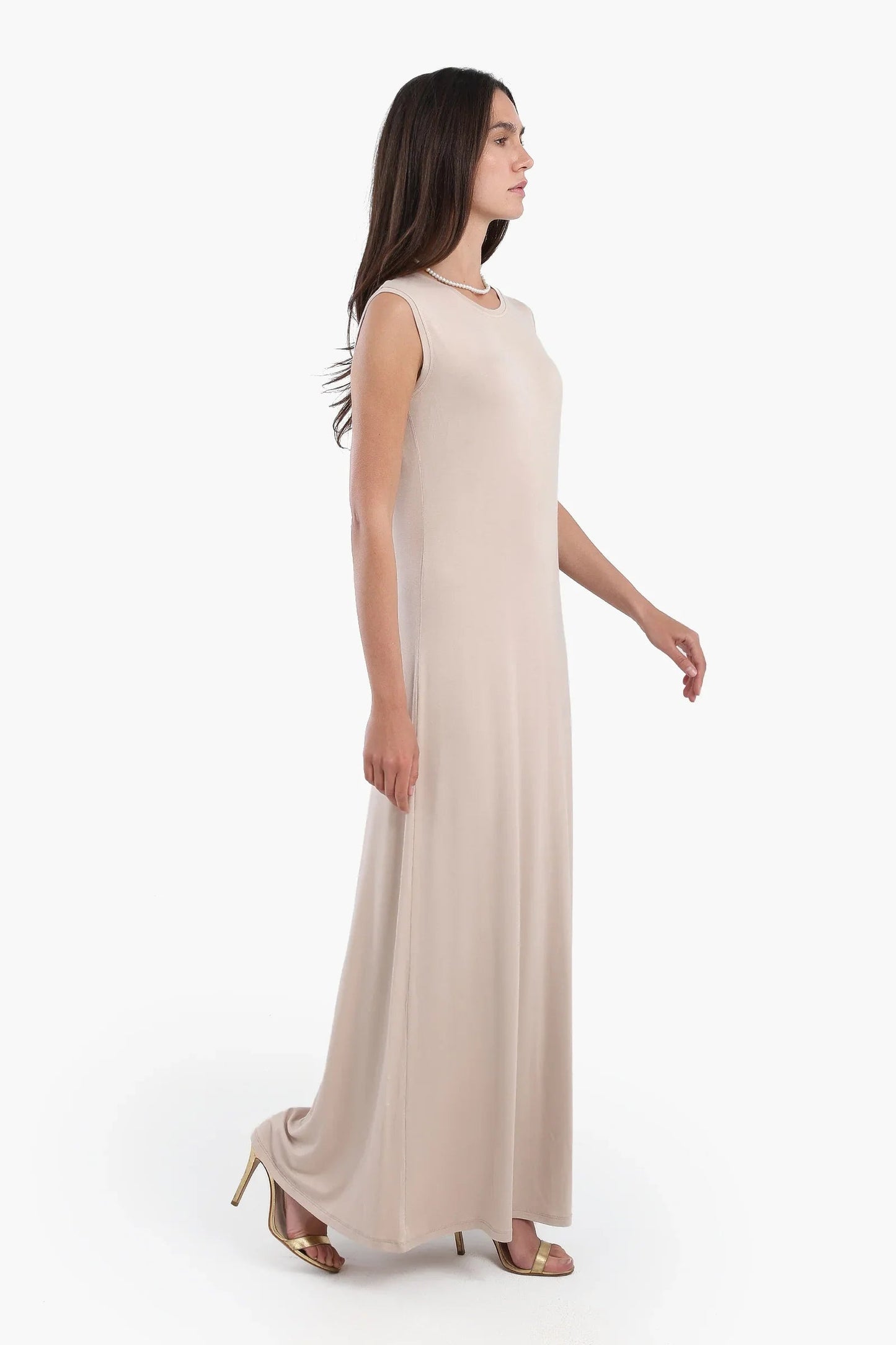 فستان بدون اكمام فيسكوز - Carinasaudi.com