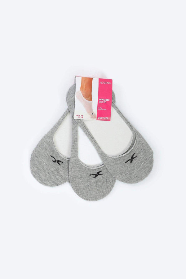 Three pairs of grey invisible cotton socks with low-cut design, soft and comfortable, one size.