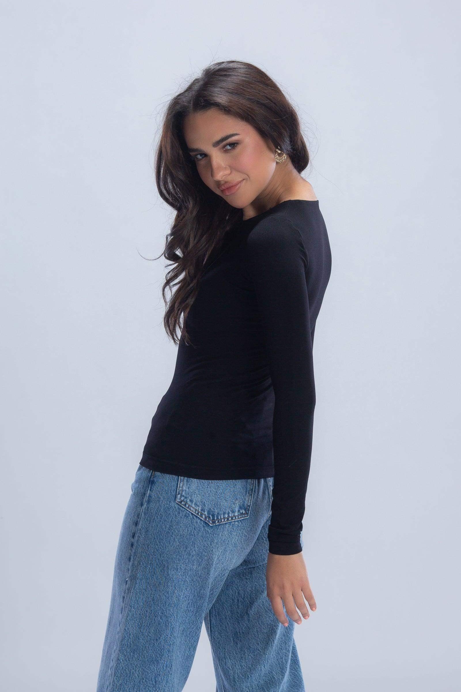 بلوزة فيسكوز بأكمام طويلة - Carinasaudi.com