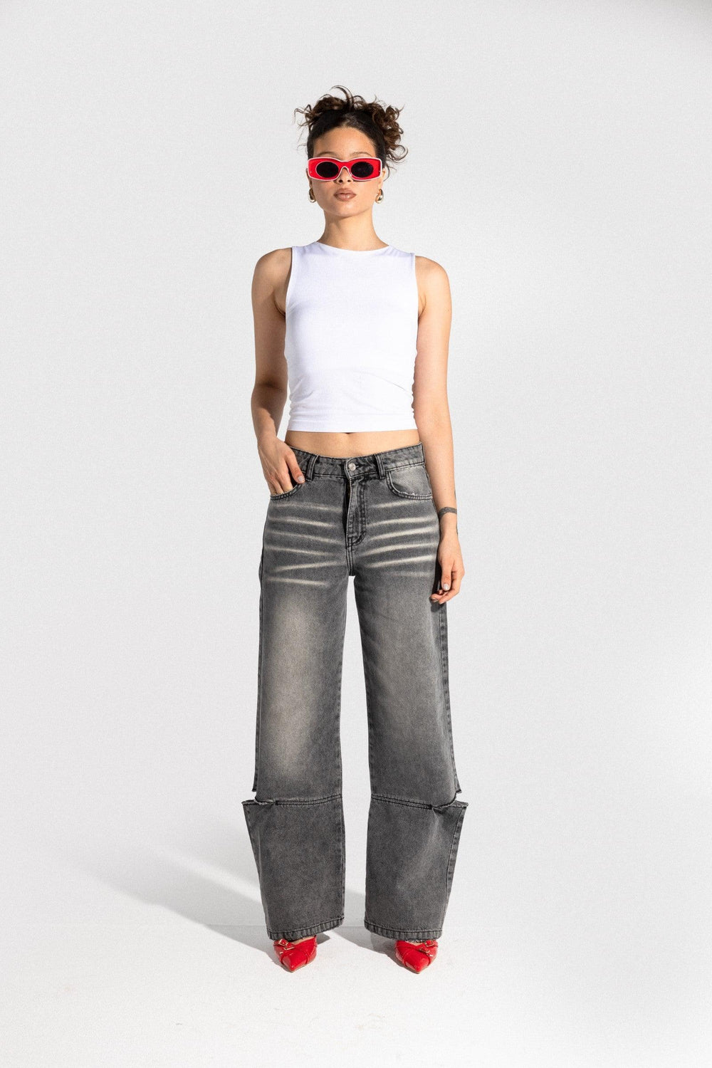 بنطال جينز بفتحة بالساق - Carinasaudi.com