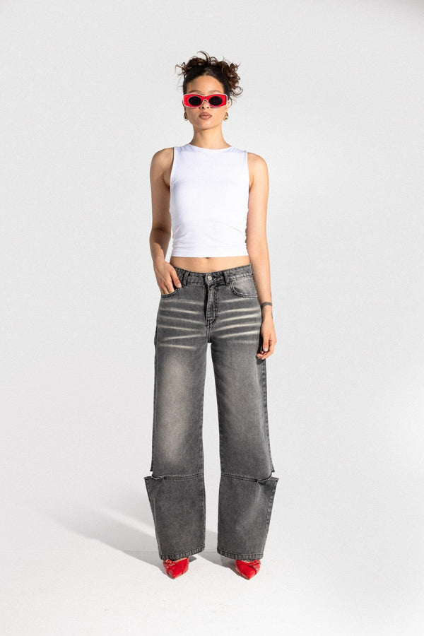 بنطال جينز بفتحة بالساق - Carinasaudi.com