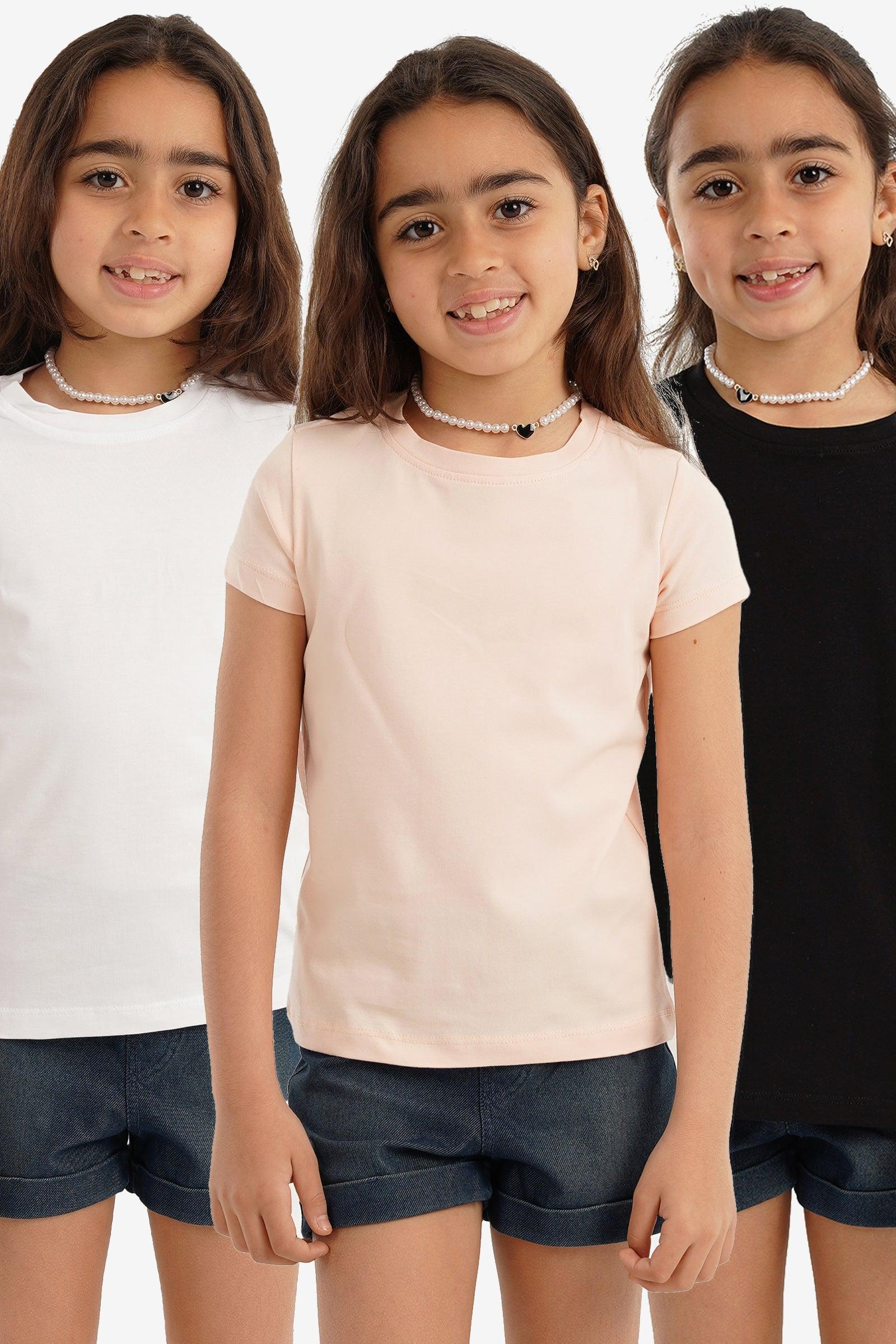 مجموعة من 3 قمصان قصيرة الأكمام للبنات - Carinasaudi.com