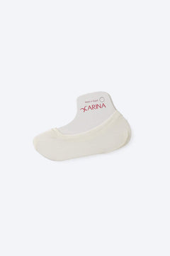 Single pair of beige polyamide invisible socks for women on white background