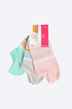 Pack of 3 printed low cut socks in pastel colors for women, soft and comfortable