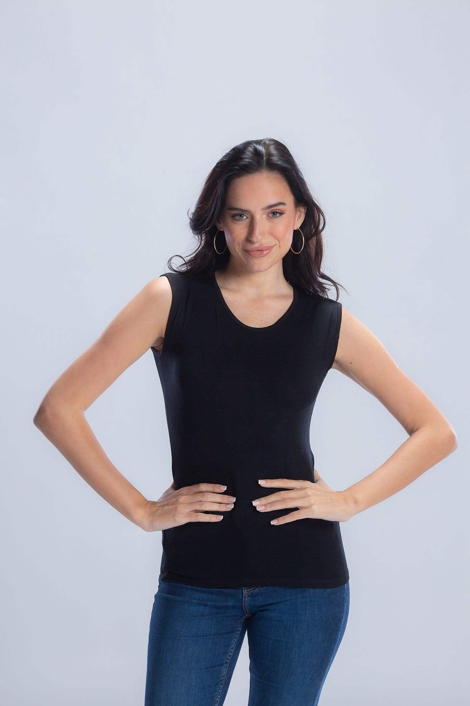 بلوزة بدون أكمام برقبة دائرية - Carinasaudi.com