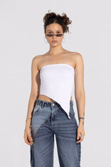 بلوزة بدون اكمام  بحواف غير متماثلة - Carinasaudi.com