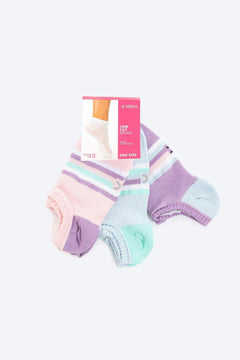 Pack of three pastel striped low cut socks for women, soft cotton, comfortable fit
