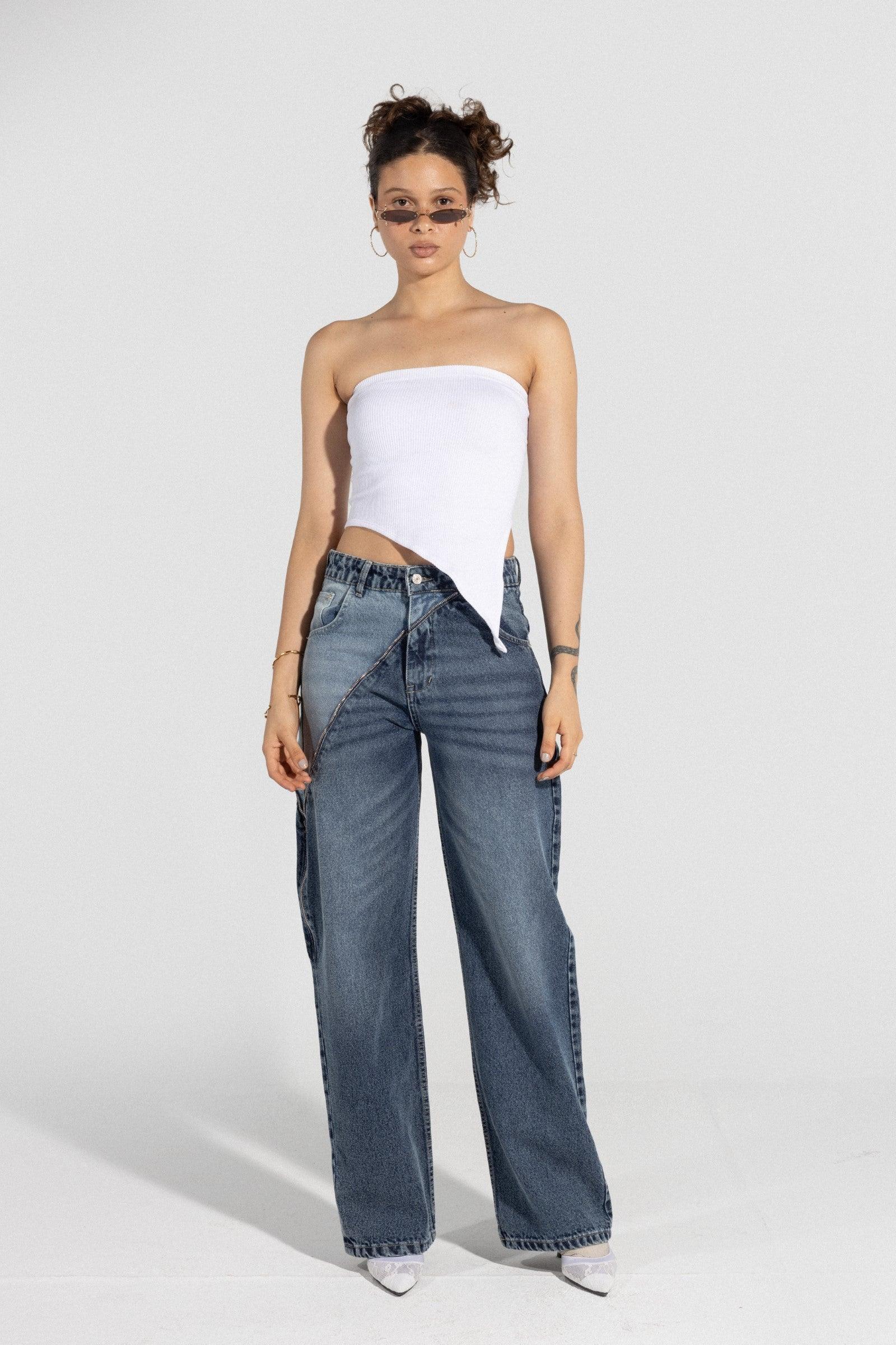 بنطال جينز متباين الالوان - Carinasaudi.com